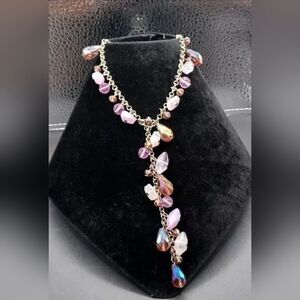 JTV Marked Signed Purple Bead Dangle Silvertone Statement Necklace NWOT